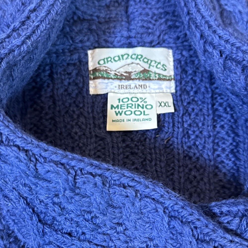Aran Crafts XXL Soft Blue Merino Wool Chunky Collar 3 Button long Cardigan Coat - Picture 5 of 7